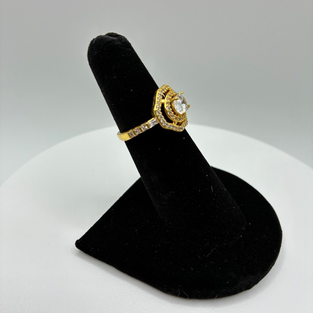 Bomb Party Ring Women Size 5 Gold Double Halo Oval Cubic Zirconia Statement - Picture 3 of 6